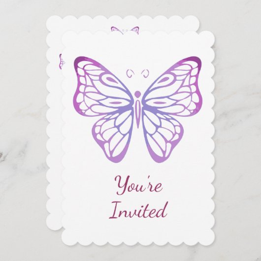 Aquarelle Invitation papillon pour fête d'annivers (Devant / Derrière)