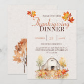 Aquarelle Invitation Rustique d'Automne pour Thank (Devant / Derrière)