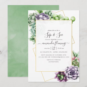 Aquarelle invitation Sip and See géométrique de su