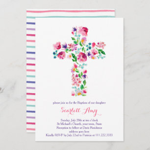 aquarelle Invitations Christening, rose violet