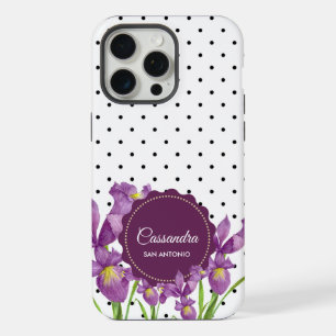 Aquarelle Iris Violet Points noirs et blancs
