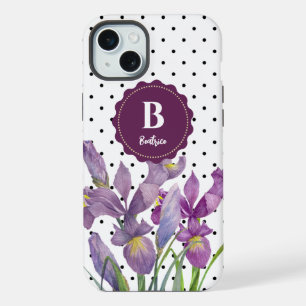 Aquarelle Iris Violet Points noirs et blancs