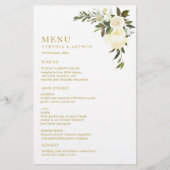 aquarelle ivoire menu mariage vert fleuri (Devant)