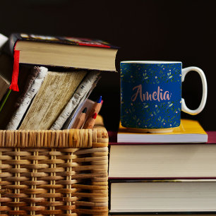 Aquarelle jardin bleu rose motif tasse à café