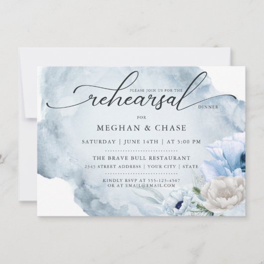Aquarelle Jardin Dusty Blue Flowers Invitation (Devant)