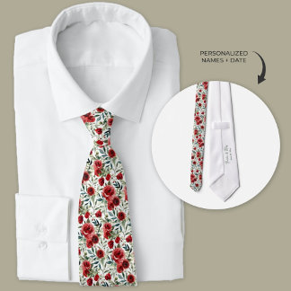 Aquarelle Jardin Roses Groomsmans Cravate