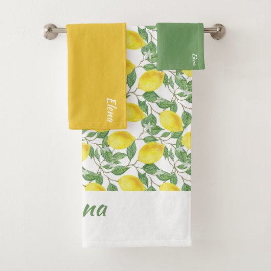 Aquarelle jaune citron motif vert nom feuille (En situation)