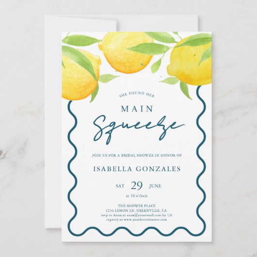 Aquarelle jaune Citron nuptiale douche Invitation (Devant)