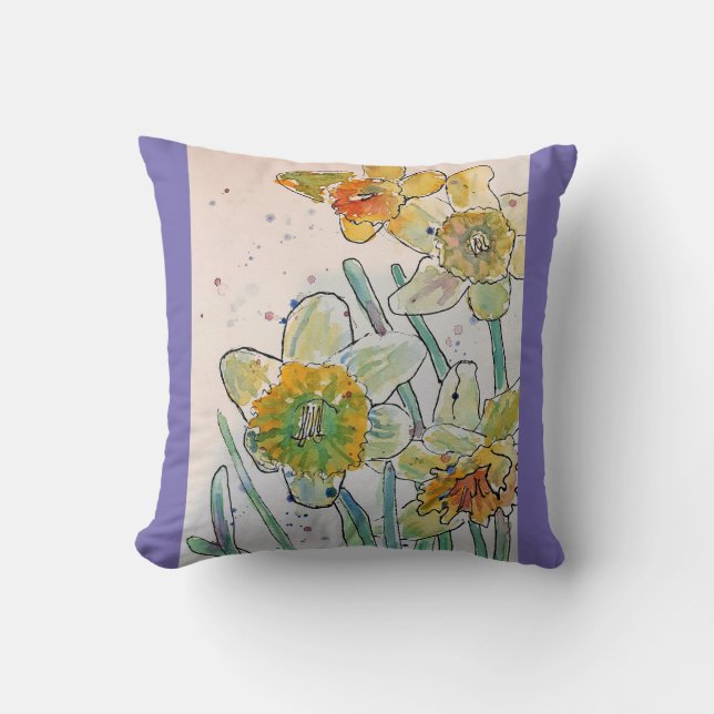 Aquarelle jaune Daffodiaque Coussin fleuri à fleur (Recto)