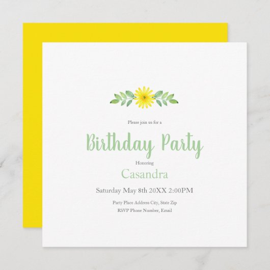 Aquarelle Jaune Daisy Floral Swag Invitation (Devant / Derrière)