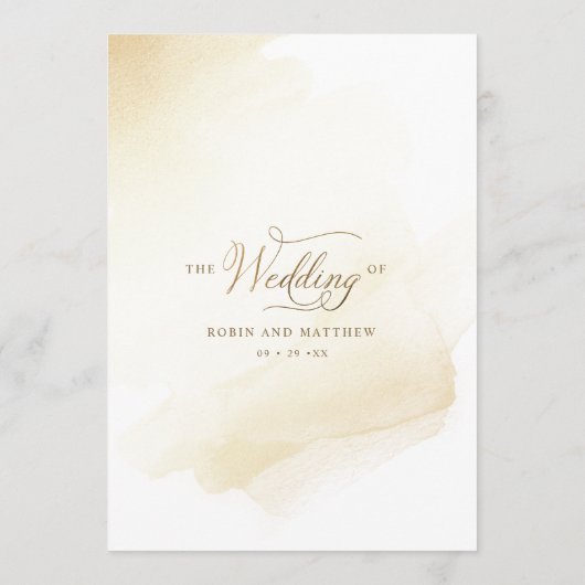 Aquarelle Jaune Dorée Elégant Menu Mariage (Dos)