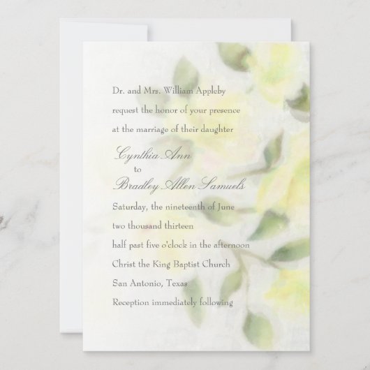 Aquarelle jaune Faire-part de mariage florale (Devant)