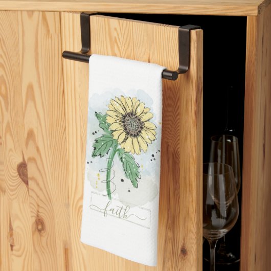 Aquarelle jaune Fleur Foi Cuisine Serviette (Pliage en tiers)