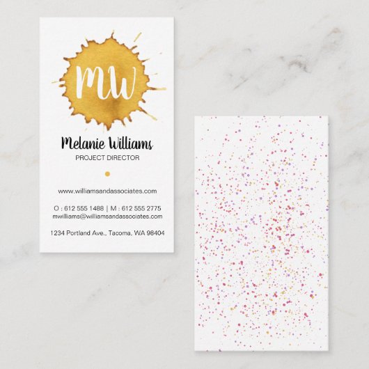 Aquarelle jaune foncé - Carte de visite de monogra (Devant / Derrière)