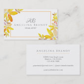 Aquarelle jaune moderne Carte de visite floral (Devant / Derrière)