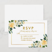 Aquarelle Jaune Or Blanc Floral Mariage RSVP (Devant / Derrière)