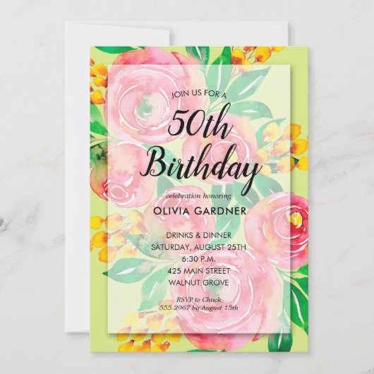 Aquarelle jaune rose chaud vibrant Invitations flo (Devant)