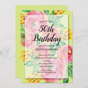 Aquarelle jaune rose chaud vibrant Invitations flo