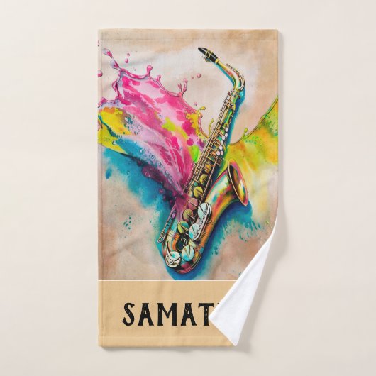 Aquarelle Jazzy Saxophone (Serviette à main)