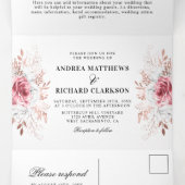 Aquarelle Jolie rose Mariage Floral Tri-Fold (Intérieur au milieu)