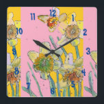 Aquarelle jonquille femmes horloge de bureau jaune<br><div class="desc">Yellow Daffodil and Purple Watercolour Womans Office Clock. Designed from my original watercolour art.</div>