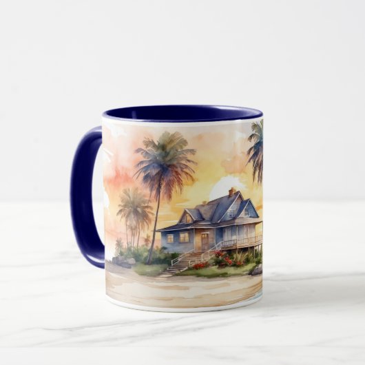 Aquarelle Jote Sunset Beach et Cottage Mug (Devant gauche)