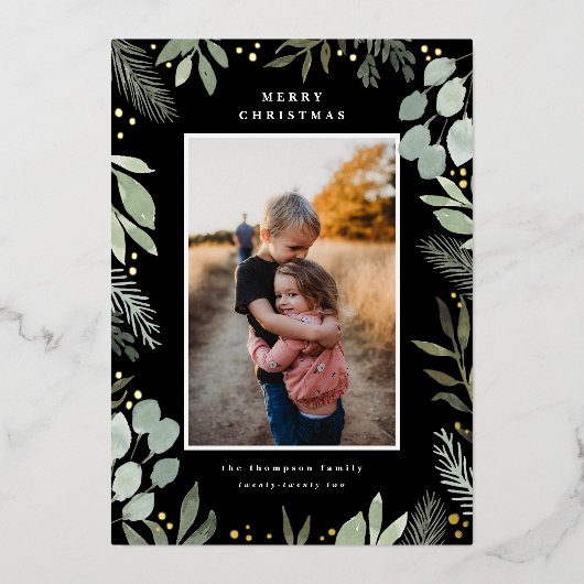 Aquarelle Joyeux Carte photo de Noël Real Foil (Recto)