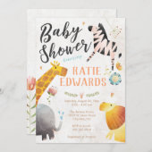 Aquarelle Jungle Animaux Baby shower Invitation (Devant / Derrière)