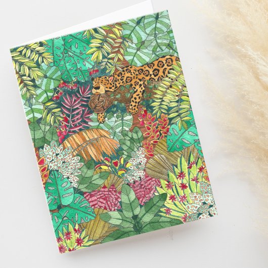 Aquarelle Jungle avec carte blanche Jaguar