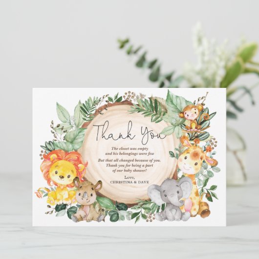 Aquarelle Jungle Vert Animaux sauvages Merci (Debout devant)