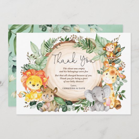 Aquarelle Jungle Vert Animaux sauvages Merci (Devant / Derrière)