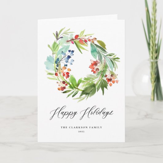 Aquarelle Juniper et Holly Wreath Joyeuses vacance (Devant)