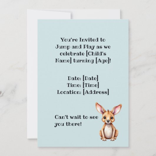 Aquarelle Kangaroo Birthday Bash Invitation (Dos)