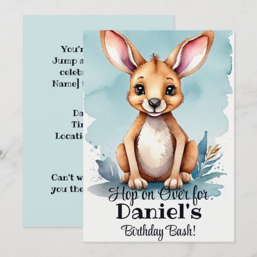Aquarelle Kangaroo Birthday Bash Invitation (Devant / Derrière)