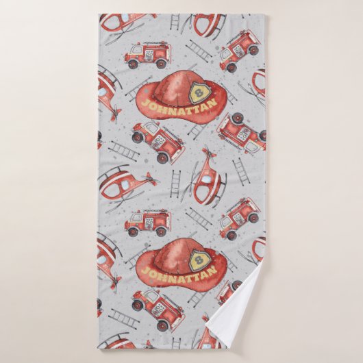 Aquarelle Kid Red Firefighter Design mignon (Serviette de bain)