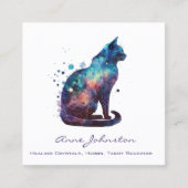 Aquarelle Kitty Blue Purple Carré Carte de visite (Devant)