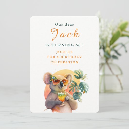 Aquarelle Koala - Carte d'invitation d'anniversair (Debout devant)