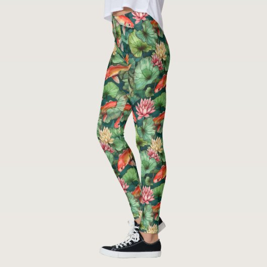 Aquarelle Koi et Lilies d'eau Leggings (Gauche)