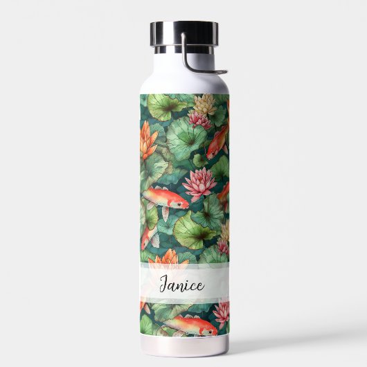 Aquarelle Koi & Lys d'eau Nom Bouteille d'eau (Gauche)