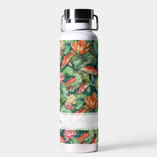 Aquarelle Koi & Lys d'eau Nom Bouteille d'eau (Arrière)