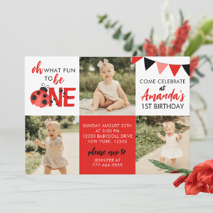 Aquarelle Ladybug 3 Photo Invitation Anniversaire