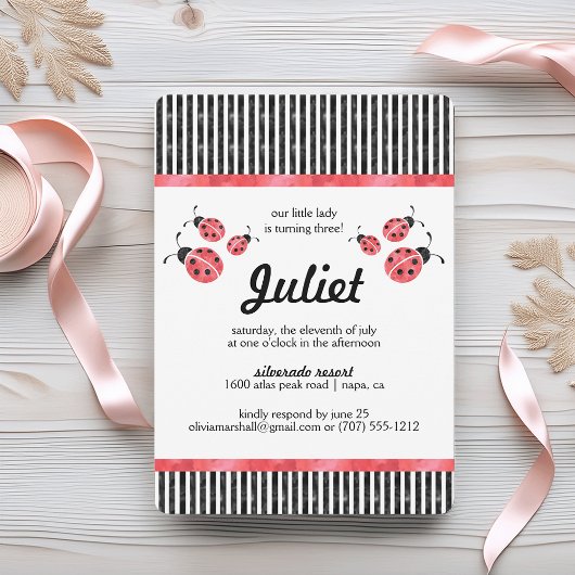 Aquarelle Ladybug Invitations de fête d'anniversai