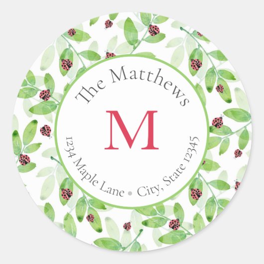 Aquarelle Ladybugs et Feuille étiquettes Motifs (Devant)