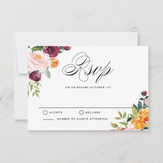 Aquarelle L'automne fleurit Floral RSVP Mariage (Devant)