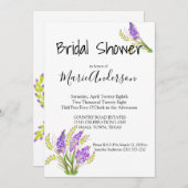 Aquarelle Lavande et fleurs vertes Invitation (Devant / Derrière)