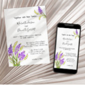 Aquarelle Lavande et fleurs vertes Invitation