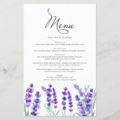 Aquarelle Lavande Fleurs Printemps Menu Mariage (Devant)