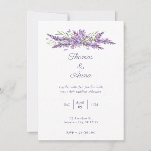 Aquarelle Lavande simple Faire-part de mariage (Devant)