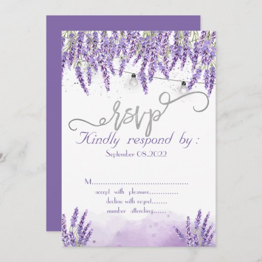 Aquarelle Lavander String Lights Invitation (Devant / Derrière)