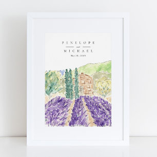 Aquarelle Lavender Fields Bienvenue Poster Mariage